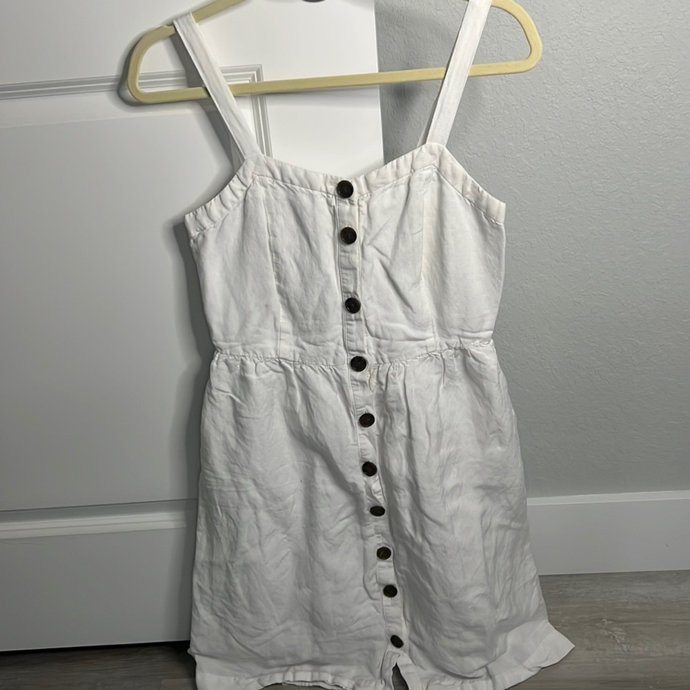 LOFT White Linen Midi Fit Flare Dress